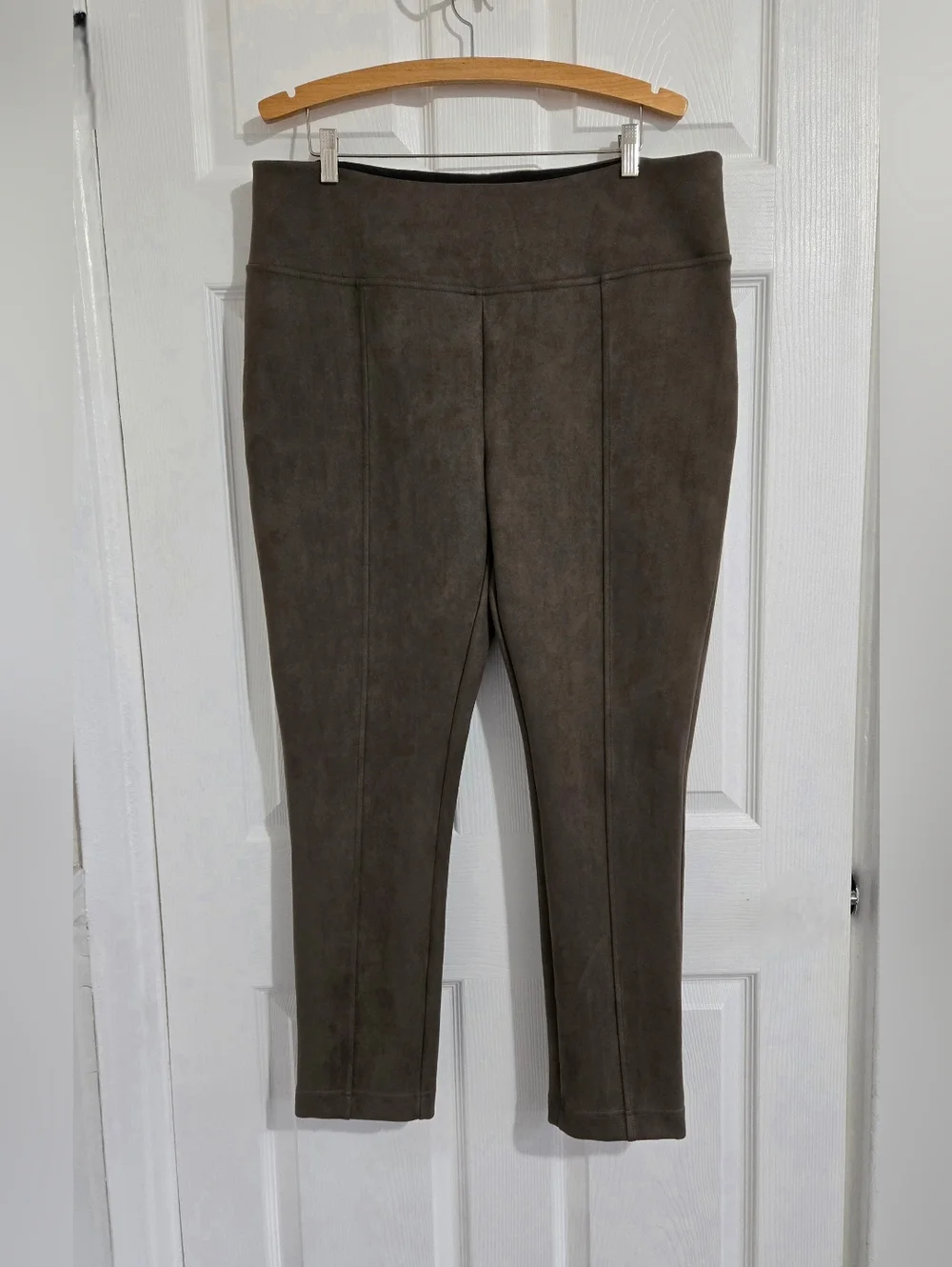 Andrew Marc Faux Suede Pants Brown Pull On XL Vegan Leather Look Boho Slacks